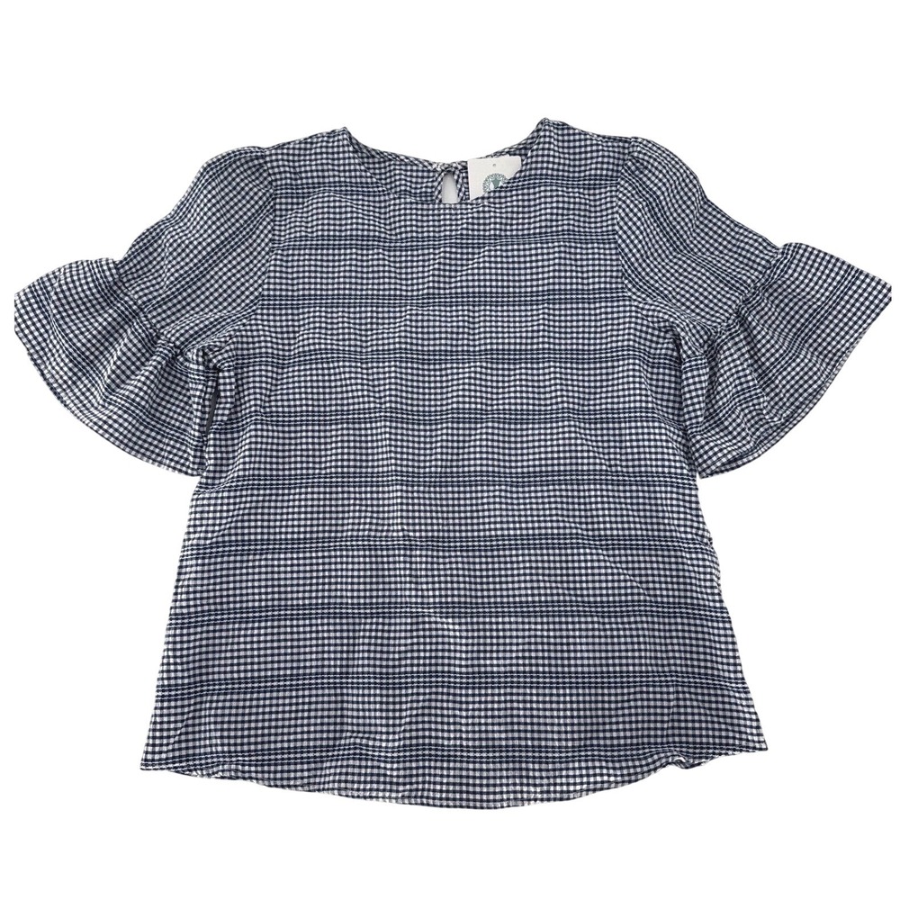 Westmoon Bell Sleeve Gingham Top Womens Small Navy Casual Office
